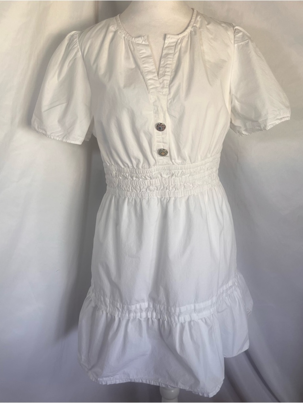 Quince White Short Puff-Sleeve Mini Dress - Picture 2 of 11